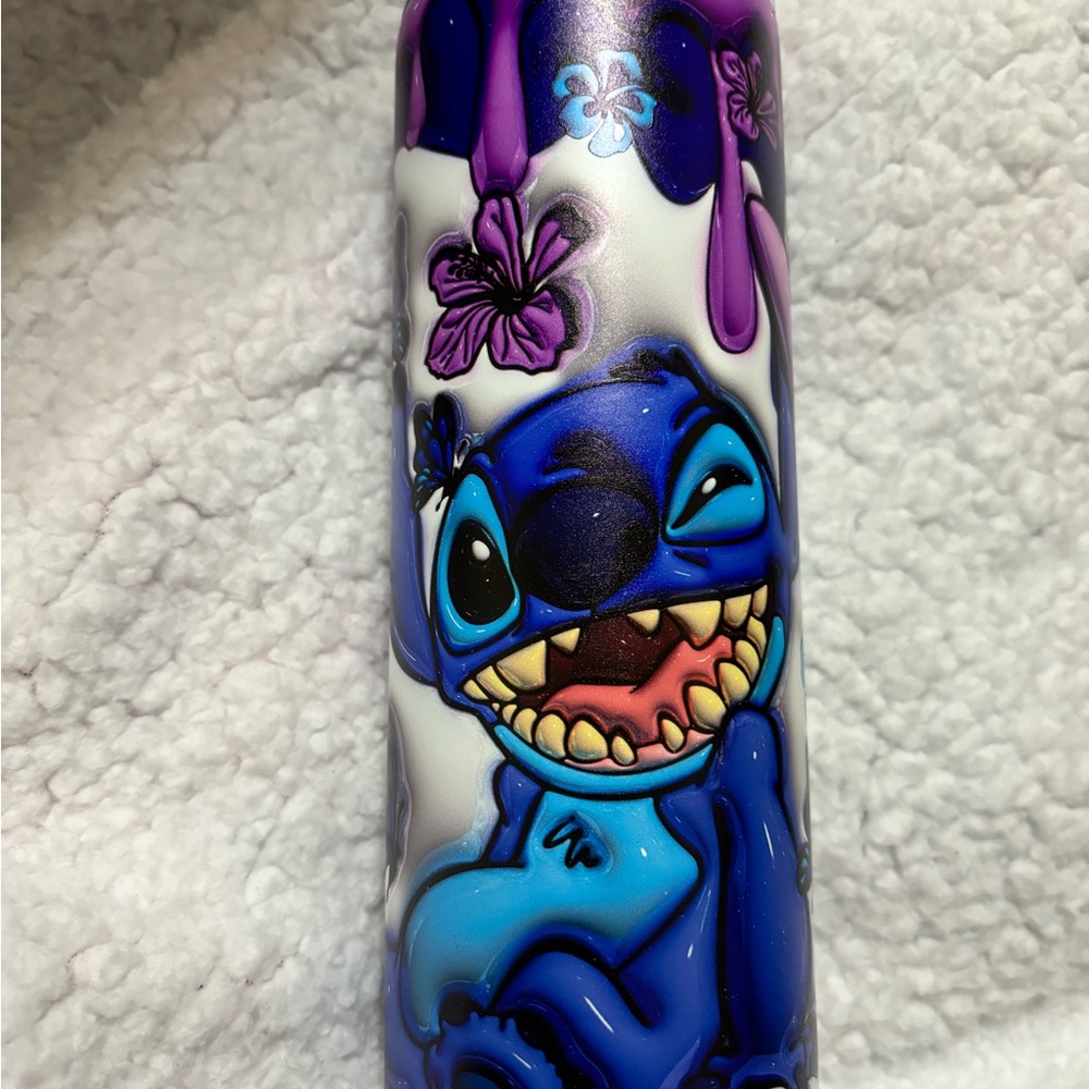 NWOT Stitch Themed Metal Tumbler with Floral Design - Picture 1 of 4